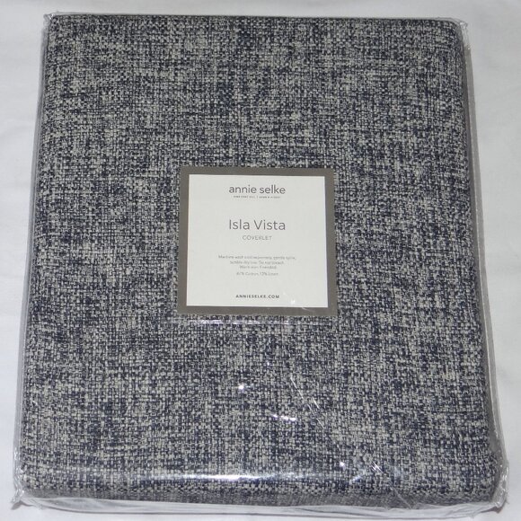 ANNIE SELKE Isla Vista Full Queen cotton/linen tassel coverlet Slate Blue New - Picture 2 of 5